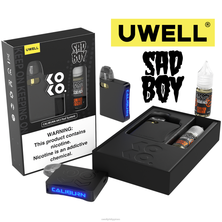 UWELL CALIBURN AK3 KIT + A3S 08OHM PODS (X2) + DADDYS VAPOR 10ML SALTS 50MG UWELL Manila - H4FB239 CRL Black/FLV Pumpkin Cookie 50mg