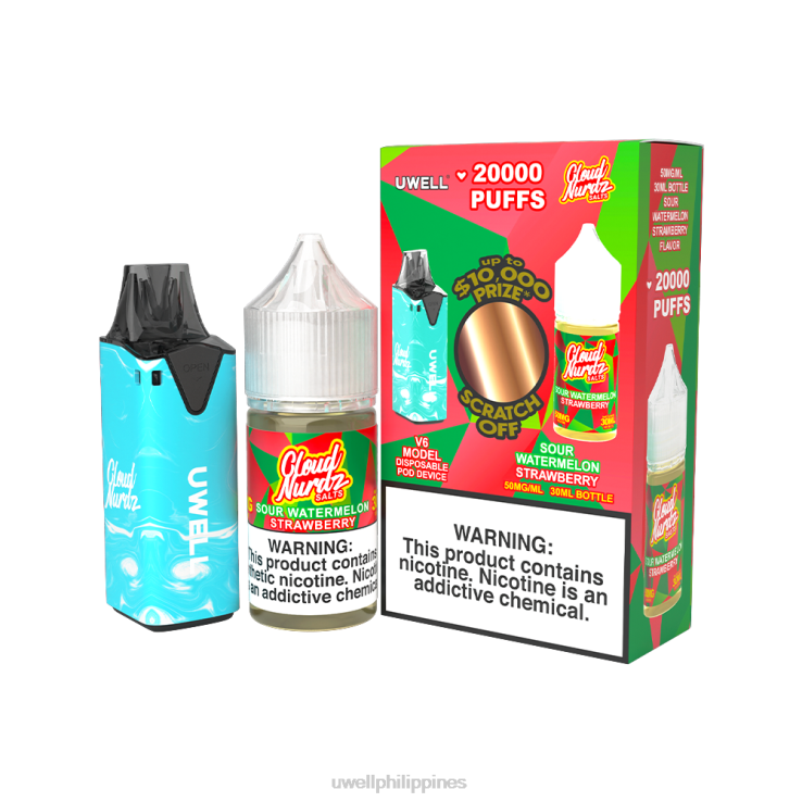 UWELL V6 DISPOSABLE DEVICE + DADDYS VAPOR 30ML JUICE - COLLAB BUNDLE UWELL vape disposable - H4FB204 CLR Blue/FLV Sour Watermelon Strawberry 50mg