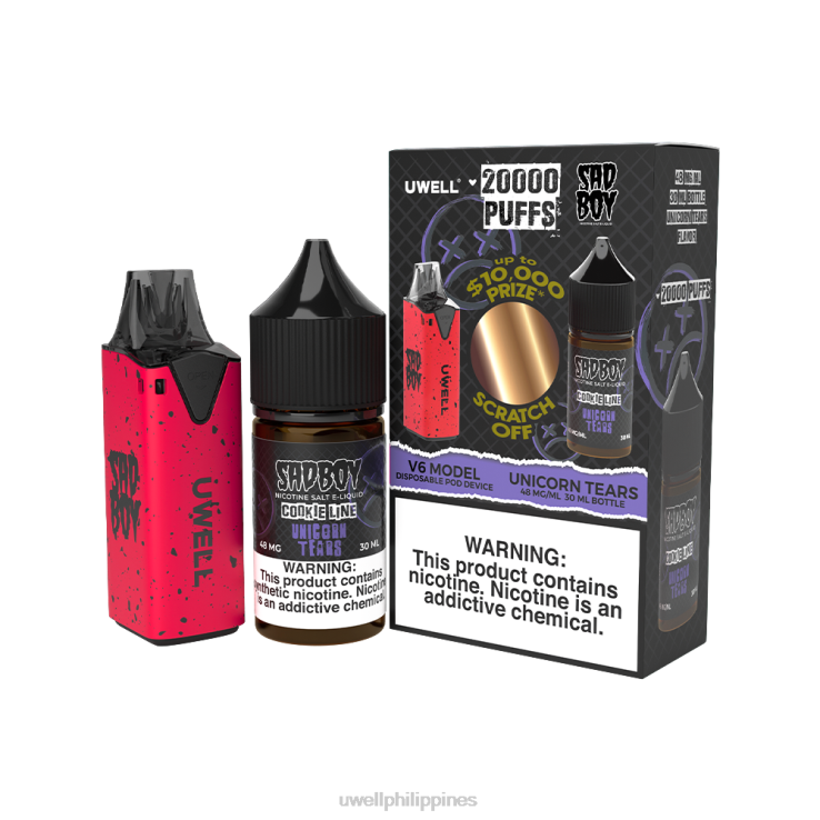 UWELL V6 DISPOSABLE DEVICE + DADDYS VAPOR 30ML JUICE - COLLAB BUNDLE UWELL vape disposable - H4FB214 CLR Red/FLV Unicorn Tears 48mg