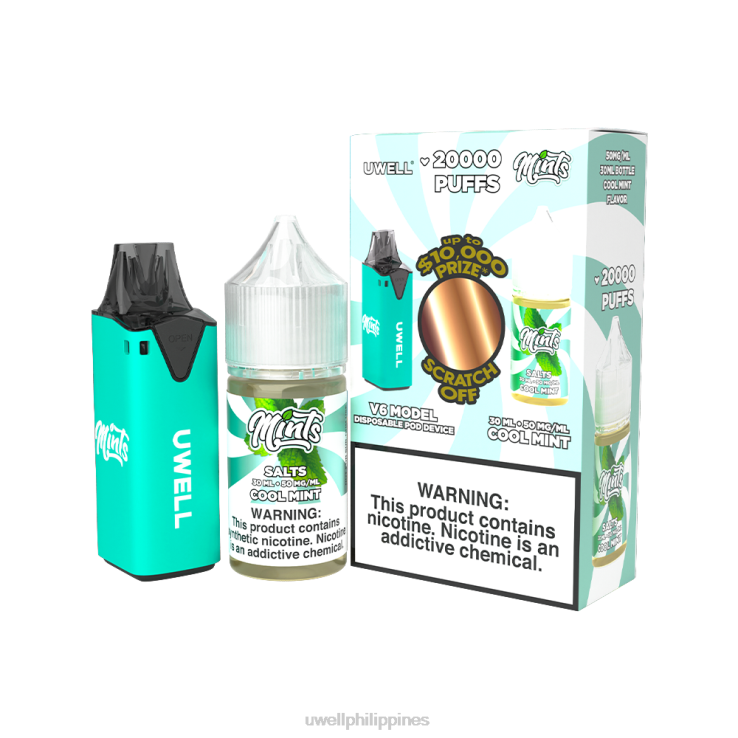 UWELL V6 DISPOSABLE DEVICE + DADDYS VAPOR 30ML JUICE - COLLAB BUNDLE UWELL vape flavours - H4FB210 CLR Cyan/FLV Cool Mint 50mg