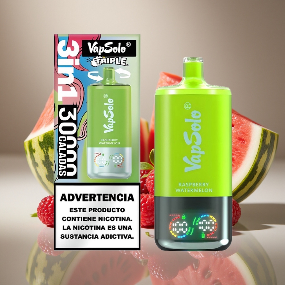 VapSolo Triple 30000 Puffs Raspberry Watermelon 3 Oil Tanks Type-C