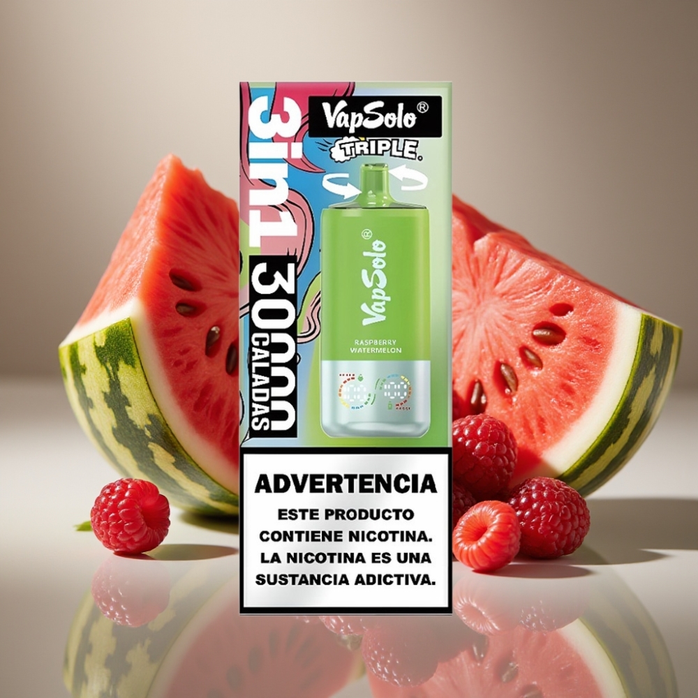 VapSolo Triple 30000 Puffs Raspberry Watermelon 3 Oil Tanks Type-C