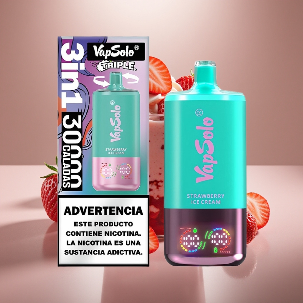 VapSolo Triple 30000 Puffs Strawberry Ice Cream 40ml Type-C