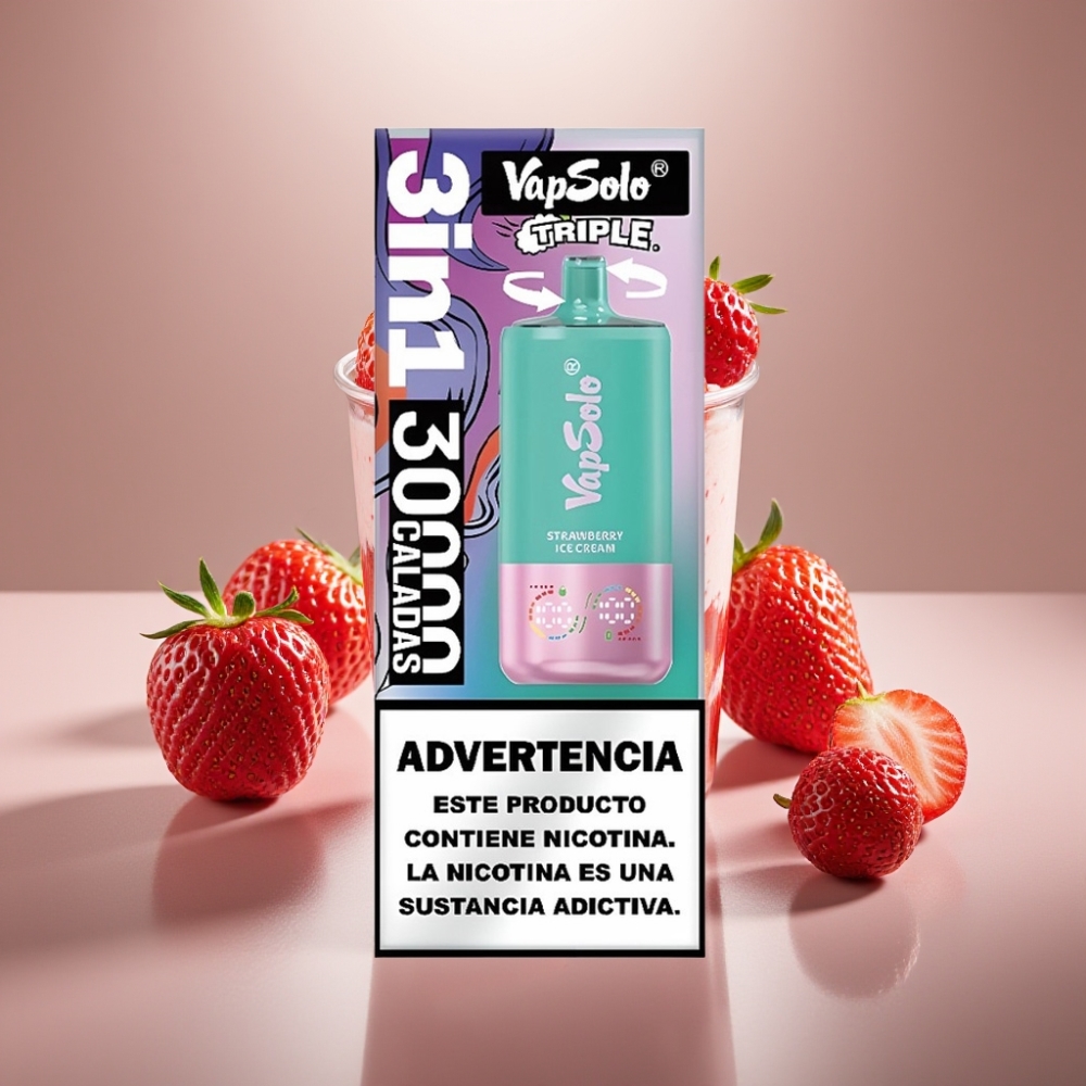 VapSolo Triple 30000 Puffs Strawberry Ice Cream 40ml Type-C