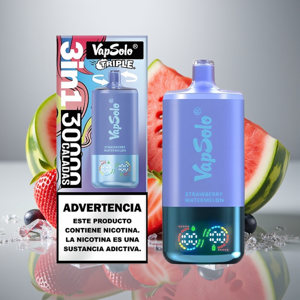 VapSolo Triple 30000 Puffs Strawberry Watermelon  Blueberry Ice Disposable Vape