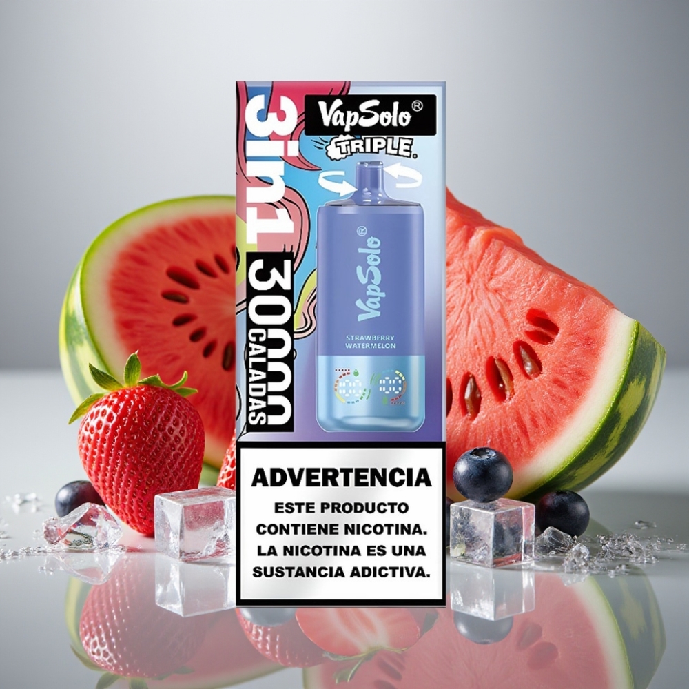 VapSolo Triple 30000 Puffs Strawberry Watermelon  Blueberry Ice Disposable Vape
