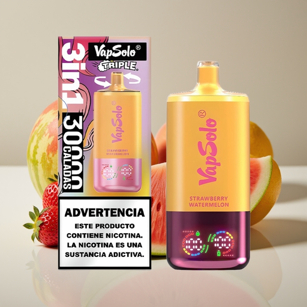 VapSolo Triple 30000 Puffs Strawberry Watermelon  Lemon Peach 40ml Type-C