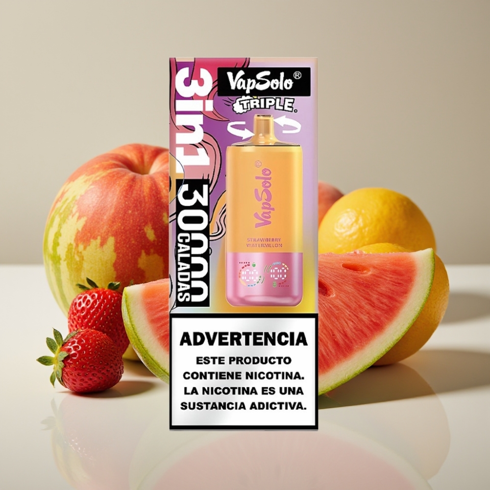 VapSolo Triple 30000 Puffs Strawberry Watermelon  Lemon Peach 40ml Type-C