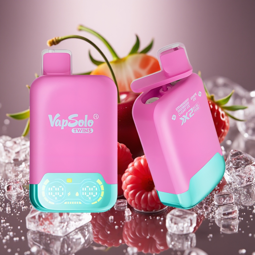 Vapsolo Twins 20000 Puffs Dual Tank Strawberry Raspberry Cherry Ice & Grape Ice